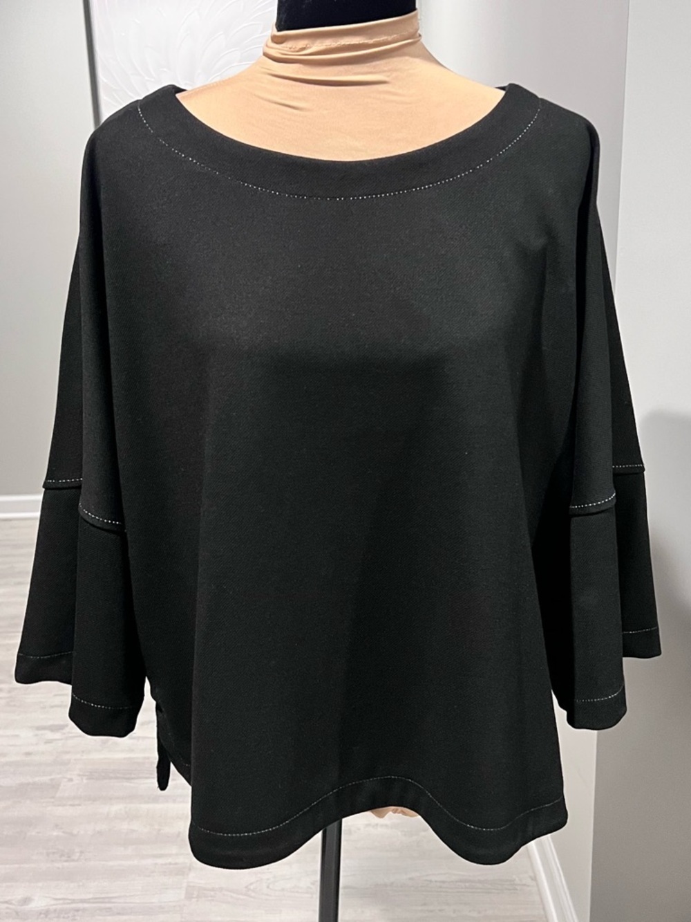 Max Studio Black Boatneck Wide Sleeve Minimalist Top